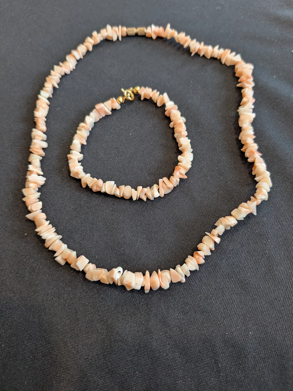 Peach Shell Chip Necklace and Bracelet Set - Soft Peach Shell Necklace 16